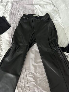 Women’s crossed zip Black Faux Leather Pants A&F